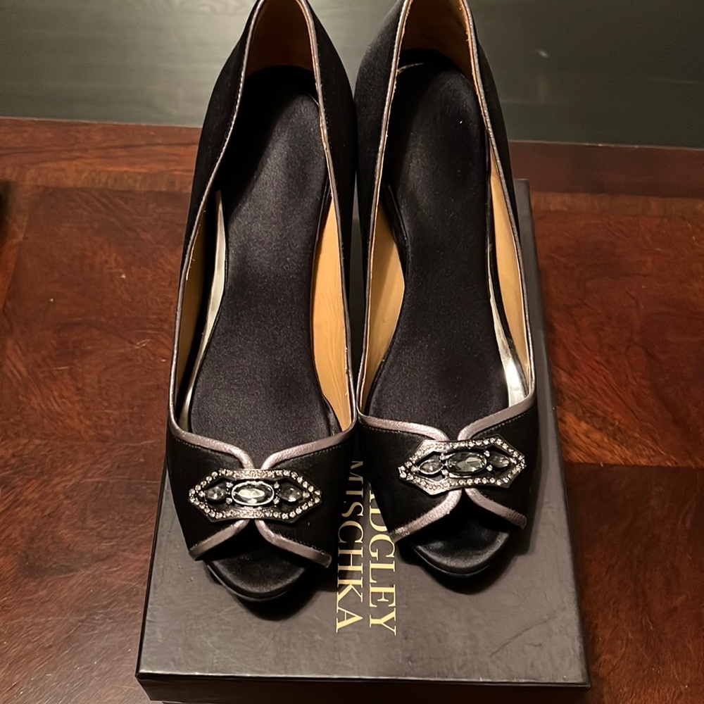 Badgley Mischka jeweled platform pumps